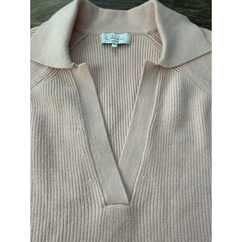 L'Academie Jersey Harvey Blush Pink Ribbed Knit Sweater XS Revolve Top - Picture 7 of 9